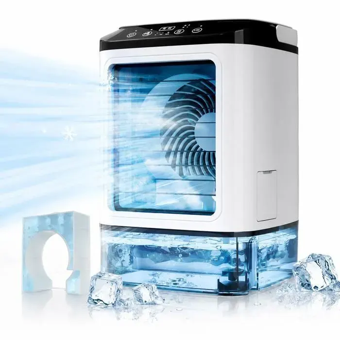 Portable Ventilateur de refroidissement 4 en 1 refroidisseur d’air humidificateur veilleuse 7 couleurs LED réservoir 900 mL USB