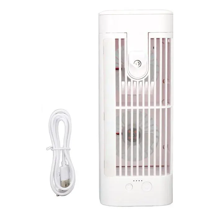 Portable Ventilateur USB– 3600mAh-BrumisationVeilleuse-Ajouter de la glace pour refroidir– Pour bureau chambre et voyage – Blanc
