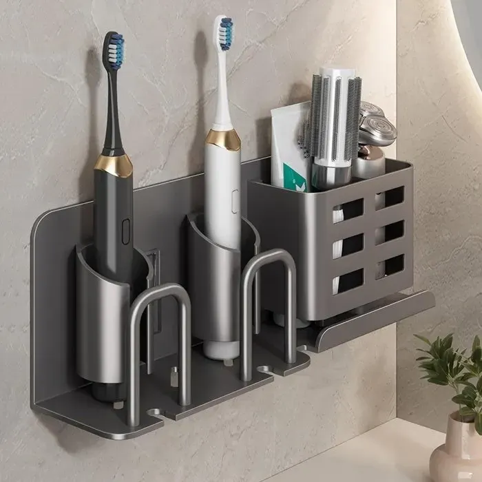Porte-brosse à dents électrique mural - organiseur de salle de bain en aluminium sans perçage - convient pour 4 brosses à dents et