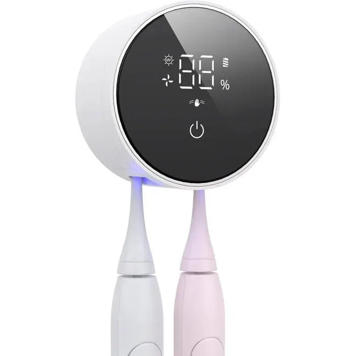 Porte-Brosse à Dents Électrique UV Désinfection UVC/UVA avec Séchage à Air Chaud Ouverture Automatique par Capteur pour 2 Brosses