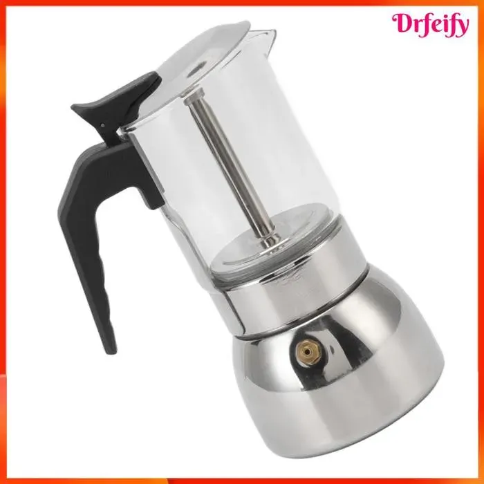 Pot Moka - AKOZON - Classique 200 ml - Verre & acier inoxydable - Valve à pression - Compatible induction