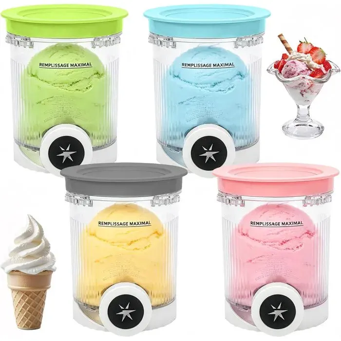 Pour 4 Pièces Ninja Swirl Creami 480 Ml - Pour Sorbetières Ninja Creami Séries Nc701 Et Nc700 - Sans Bpa Lavable Au Lave-Vaisselle