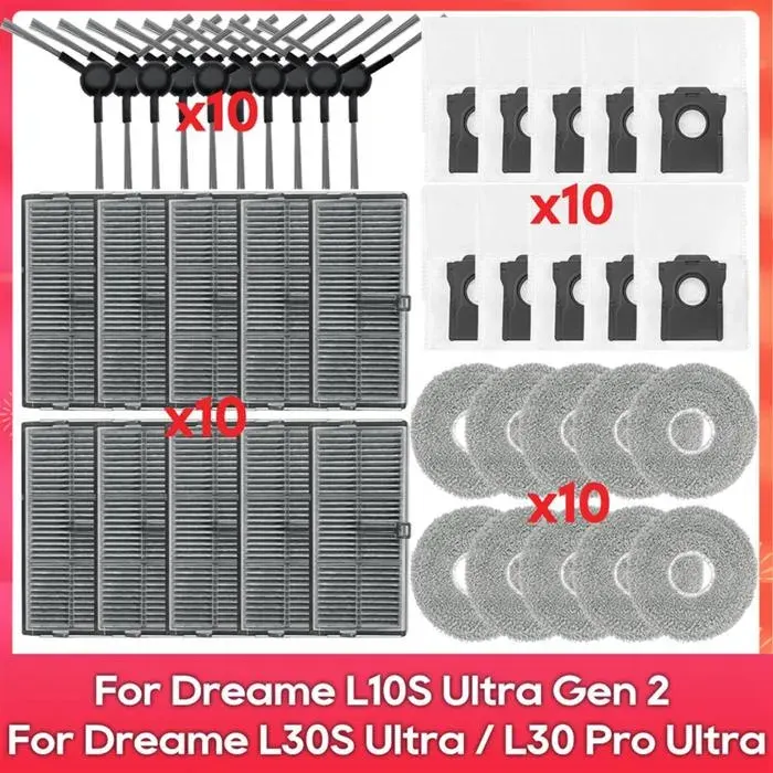 Pour Dreame L10S Ultra Gen 2 L30S Ultra L30 Pro Ultra Robot Aspirateur Brosse Latérale Filtre Vadrouille Chiffon Sacs à Poussière