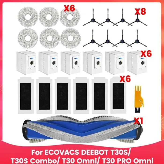 Pour ECOVACS DEEBOT T30S/ T30S Combo/T30 Omni/T30 PRO Omni Robot Vacuum Accessories Main Side Brush Mop Filter Dust Bags