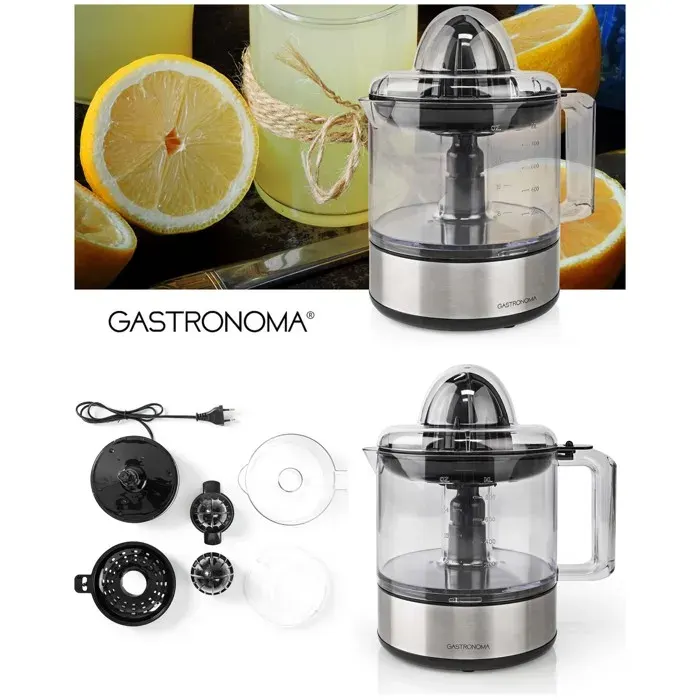 Presse-agrumes électrique - GASTRONOMA - Design - Inox 08 L - 40 W - Torsion bidirectionnelle