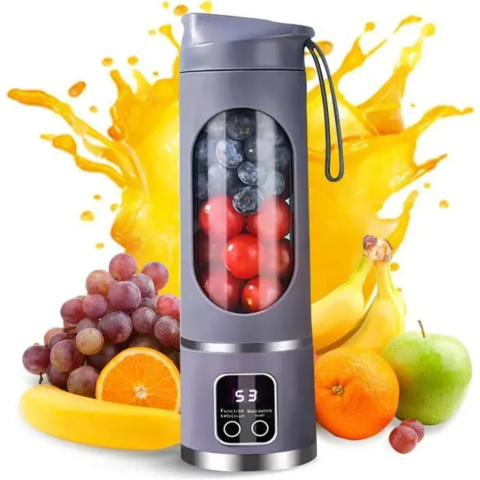 Presse-agrumes électrique portable - 12 lames - Affichage numérique - 3 modes - Nettoyage facile - Violet - 50W - 450ml