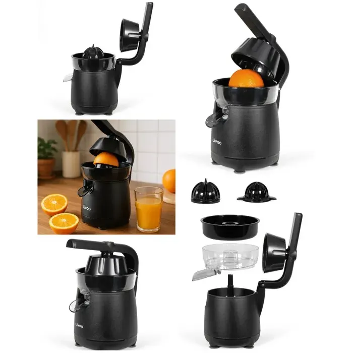 Presse-agrumes - LIVOO - Design Noir - 120W - 2 Cônes - Bras Articulé