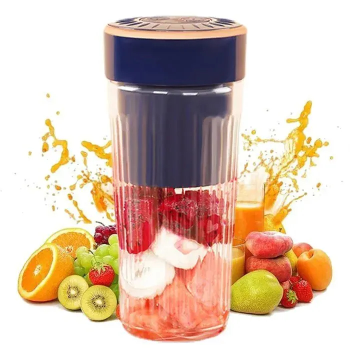 Presse-agrumes portable - ULISEM - 300 ml - Rechargeable - 6 lames - Poche de glace - 22 000 tr/min - 5 watts