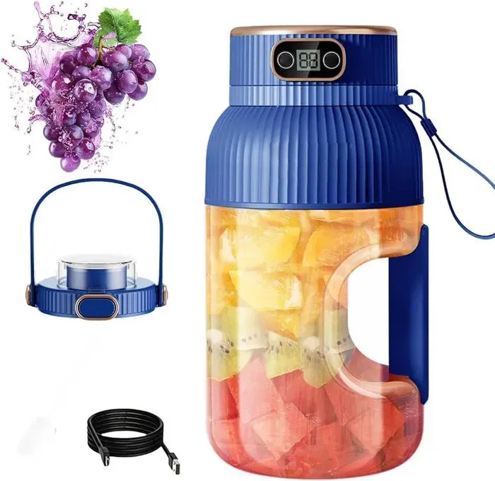 Presse-agrumes portablemultifonctionnel avec affichage numériquepeut faire des milkshakes et des smoothiesdeux couvercles(bleu)