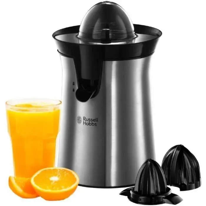 Presse-agrumes - Russell Hobbs - 22760-56 - Inox brossé - 2 cônes interchangeables - Rotation automatique
