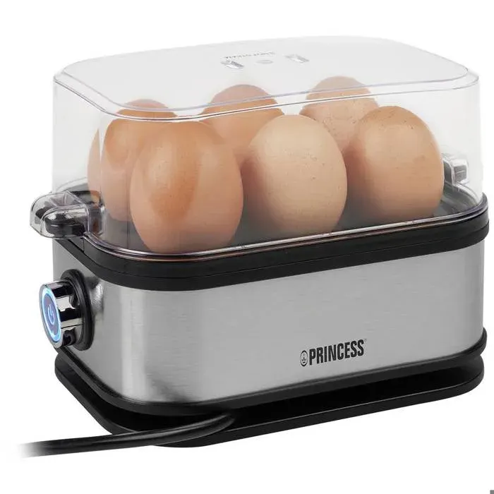 Princess 01.262046.01.001 Cuiseur à oeufs sans BPA avec verre doseur voyant lumineux argent noir
