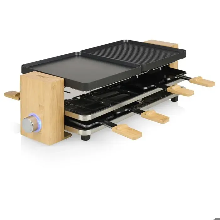Princess 162918 - Raclette pour 8 personnes 1300 W plaques réversibles boîtier bambou