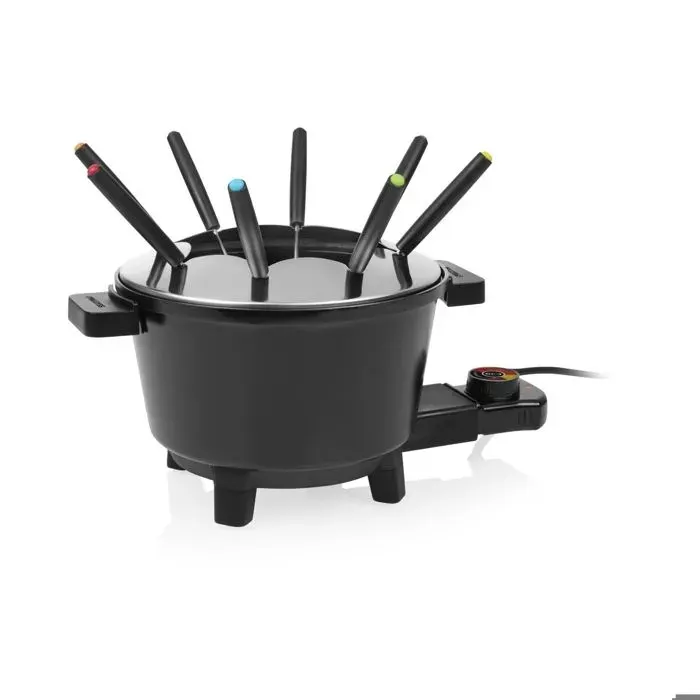 Princess Appareil à Fondue Électrique Noir 15L - 8 Personnes - 800W - 8 Fourchettes - Sans PFAS - Pour Fromage & Chocolat