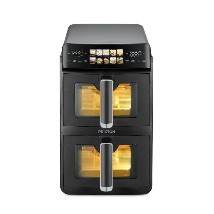 PRIXTON Friteuse à air Verticale 10 L avec Double Panier 5 L + 5 L 2600 W écran LED tactile 10 Programmes 80–200 °C