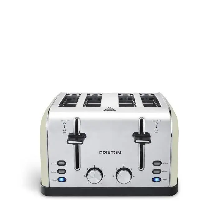 PRIXTON Grille-pain à 4 Slice Bianca 4 Fentes extra‑larges 7 Niveaux de Brunissage Puissance 1900 W Design en Acier Inoxydable