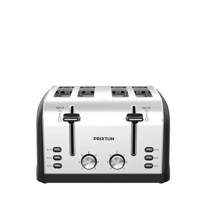 PRIXTON Grille-pain à 4 Slice Nera 4 Fentes extra‑larges 7 Niveaux de Brunissage Puissance 1900 W Design en Acier Inoxydable