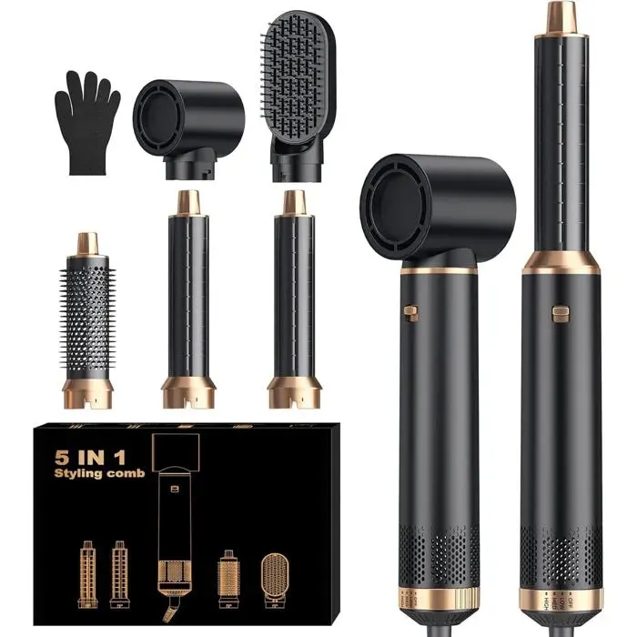 Pro Air Styler 5 En 1 Air Brush Magic Hair Styler Avec 1000W Seche CheveuxBrosse Soufflante Brosse Seche Cheveux Brushing Brosse