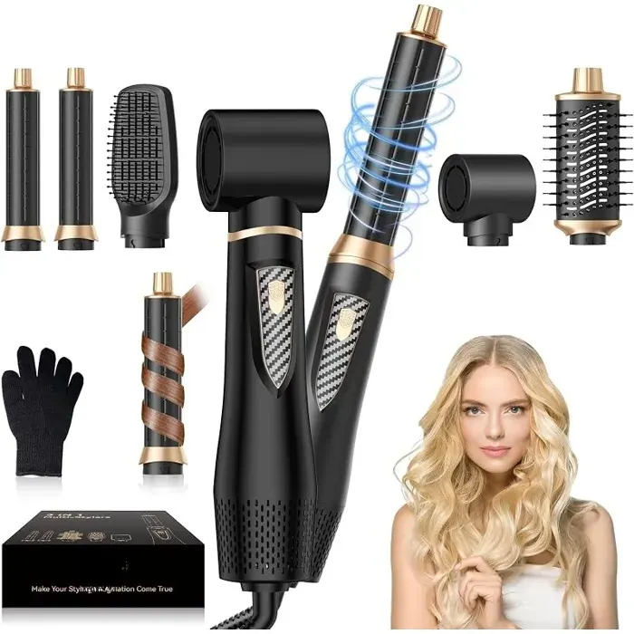 Pro Airstyler Brosse Soufflante 5 En 1 Airbrush 1000W Hairstyler Sèche-Cheveux avec Embout 32mm pour Boucler et Sécher