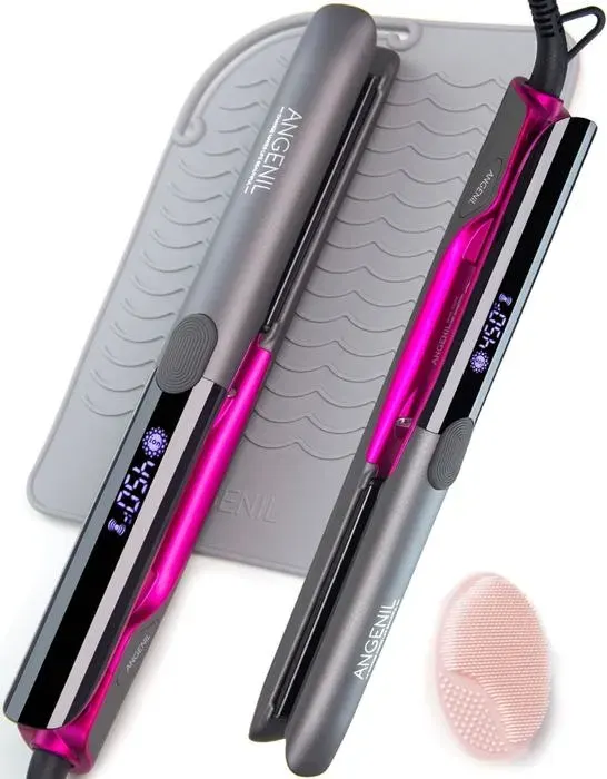 Pro Titanium Fers À Lisser Et Fer À Friser 2 En 1Double Tension-Fer Plat Lisse En Céramique 1 Pouce Avec Brosse Nettoyante En Rés