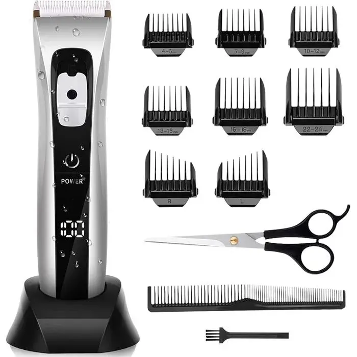 Professional Cordless Men' s Hair Clipper Electric Hair Clipper with Ceramic and Titanium Blade Adjustable with 8 Combs BANDEAU