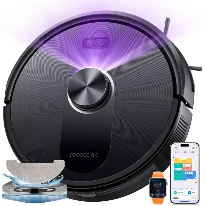 Proscenic Q10 Aspirateur Robot Laveur 2 en 1 - 12000 Pa - Autonomie 200 min - Navigation LiDAR-Corps compact