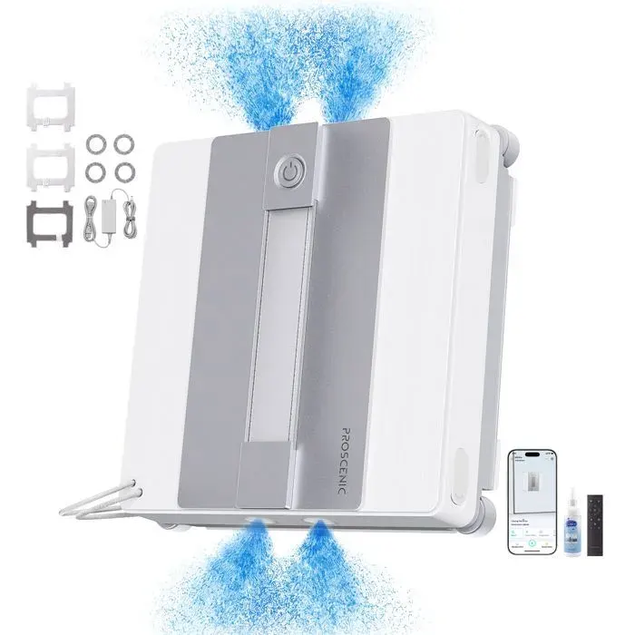 PROSCENIC W10 Pro Robot Lave-Vitre Automatique 9000 Pa Réservoir deau 110 ml Pulvérisation 4 Directions 5 Modes Sans Trace