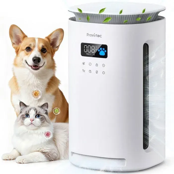 Provirtec Pawtent AP-12 Purificateur dAir pour Animaux de Compagnie - Faible Bruit - Jusquà 9923 % dOdeurs dAnimaux — coloris Blanc