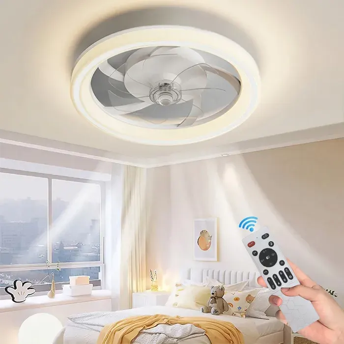 PRUMYA Ventilateur de plafond silencieux 48 cm 88 W avec lumière 3 couleurs télécommande et 6 vitesses — coloris Blanc