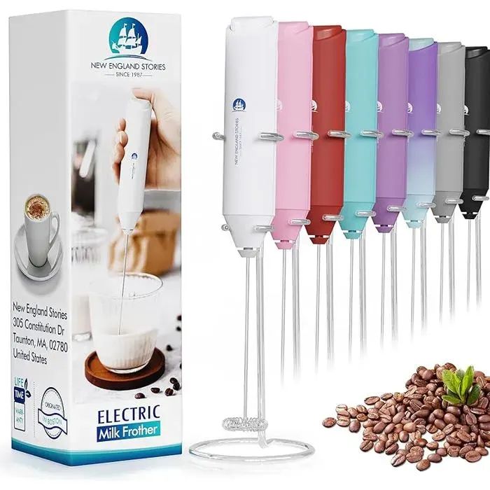 Puissant mousseur à lait portatif - Avec Blanc - Mini fouet mélangeur pour café cappuccino latte matcha et choco MOUSSEUR A LAIT