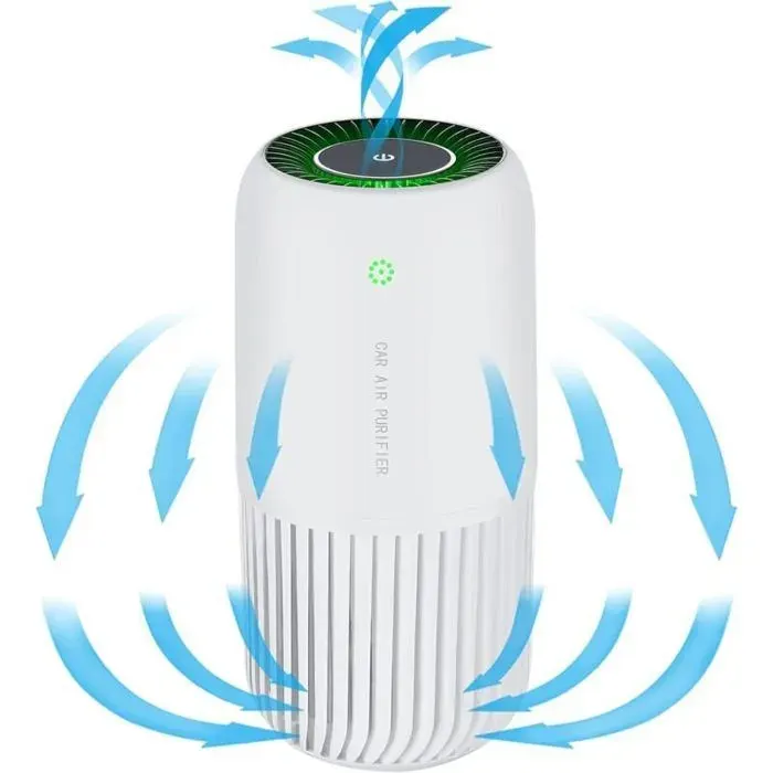 Purificateur Air HEPA UV-C Mini 99.97% Fumée Allergènes Voiture Bureau Blanc Compact