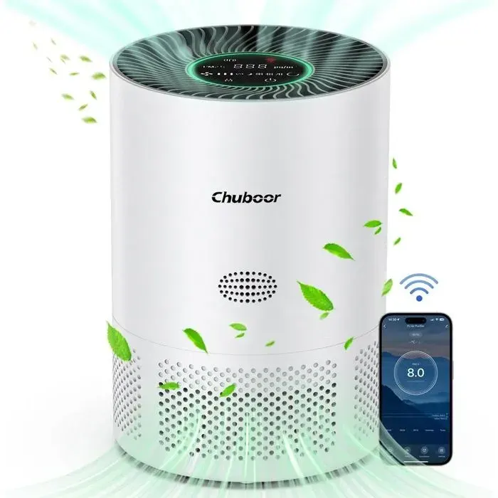 Purificateur dAir avec Filtre True HEPA H13 CADR 185 m/h Contrôle via Application Tuya Élimine Fumée Poussière Pollen et