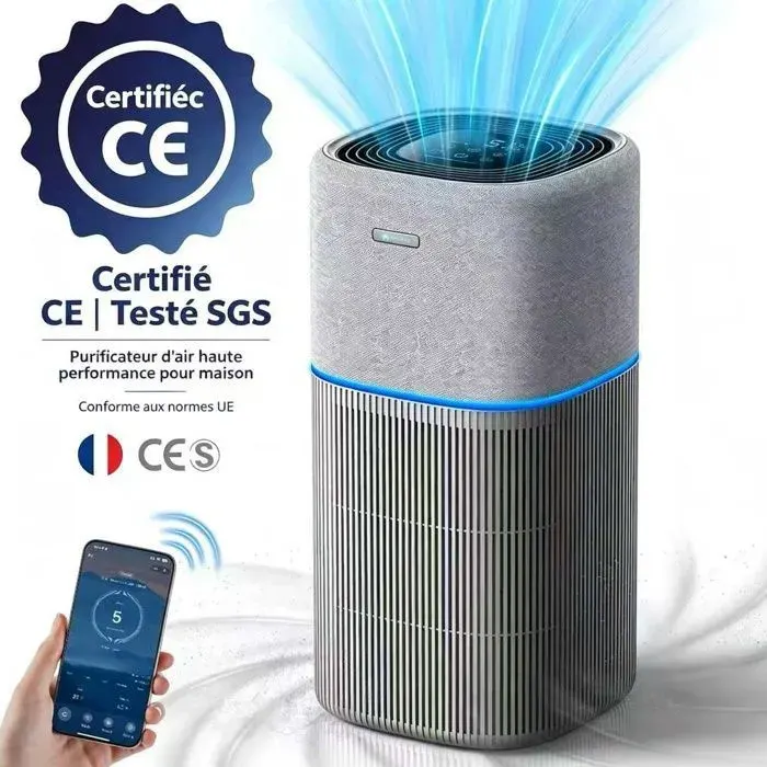 Purificateur dAir Intelligent AmiCura P31000 m³/h CADR Affichage LEDCertifié TÜV/CEpour Chambre jusquà 250 m² Nuit Lumineuse