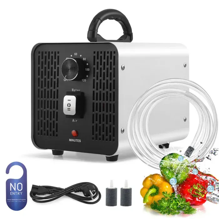 Purificateur dOzone 2 en 1 60000mg/h Couverture 400 m² Air/Eau Minuterie 120 min pour Maison Voiture Cuisine et Animaux