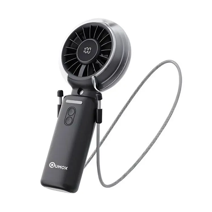 QUMOX Ventilateur Brumisateur Portable Rechargeable USB Pliable avec Affichage Numérique de Batterie 3 Vitesses
