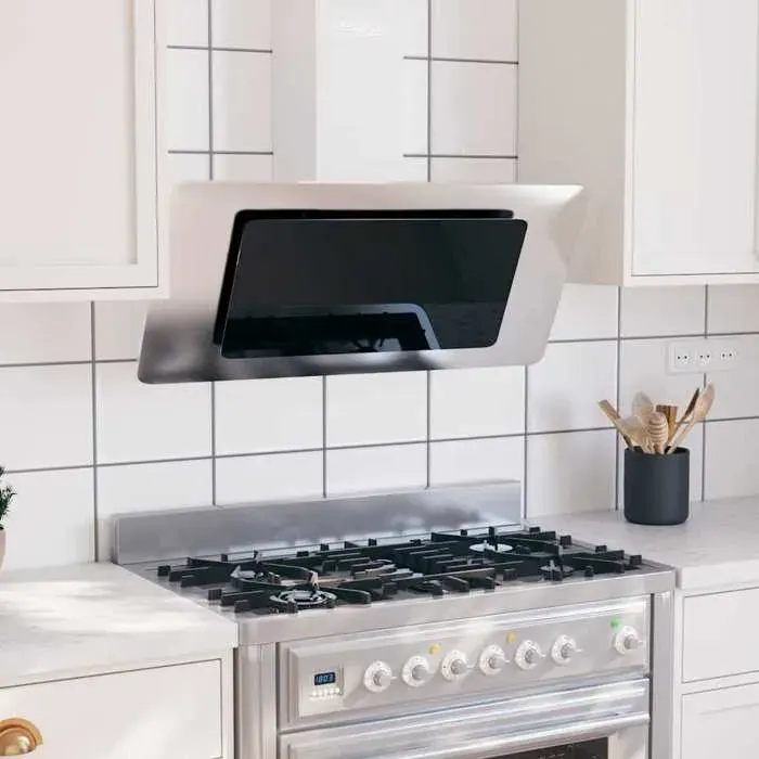 “RabaisHotte aspirante Hotte murale 90 cm Acier inoxydable et verre trempé Argenté SOLO500732