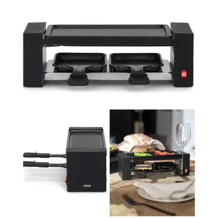 Raclette avec Grill - LIVOO - Duo 2 personnes - 400W - Antiadhésif sans PFAS - Compacte