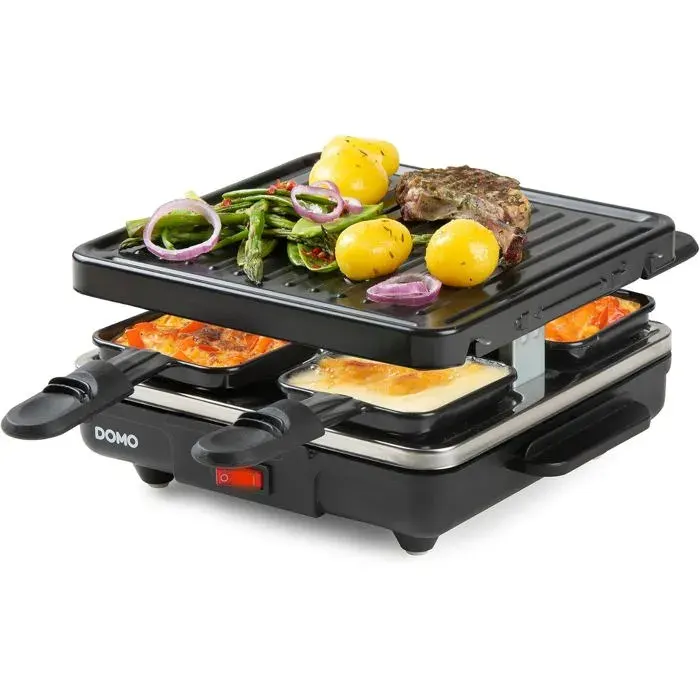 Raclette-Gril Just Us 4 Personnes 600W Poêlons Antiadhésifs Sans PFAS Chauffe Rapide Nettoyage Facile DO9147G — coloris Noire