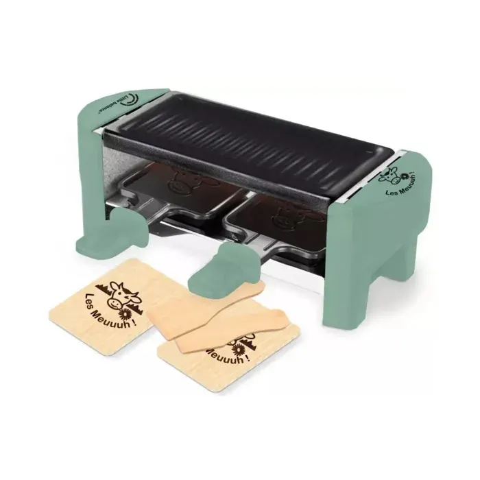 Raclette - grill - LITTLE BALANCE - 2 personnes - 320W - Meuuuh - Fournie avec 2 spatules - 2 planchettes - Vert sapin