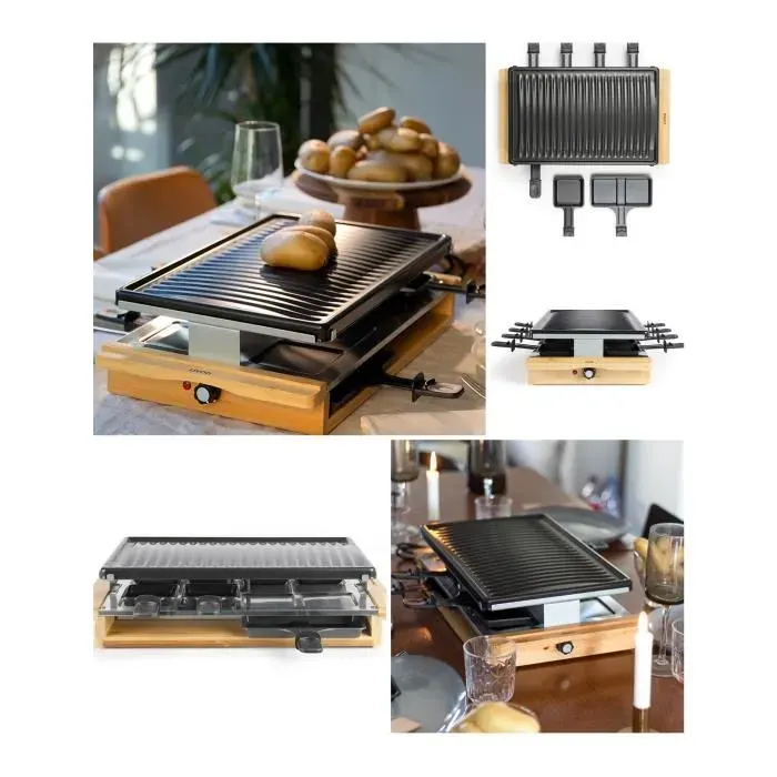 Raclette/grill - LIVOO - 1200W - 8 personnes - Finition Bambou - Antiadhésif