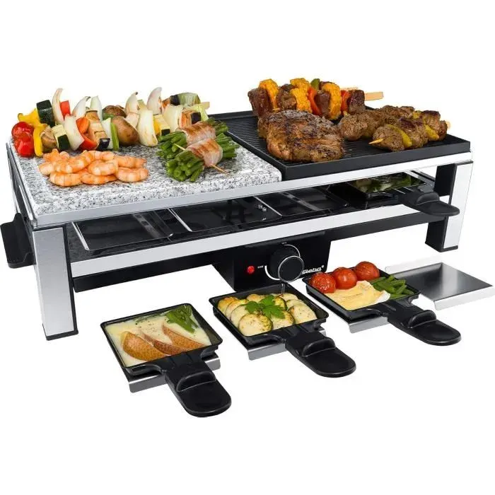 Raclette/Grill - STEBA - RC 108 BKSR - Plaque en pierre naturelle - 2000 Watts - 8 poêlons