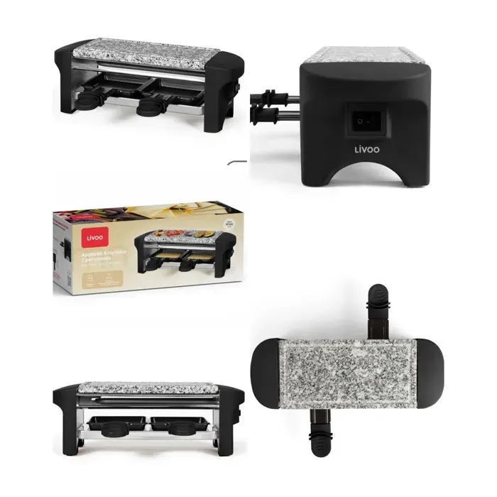Raclette - LIVOO - Duo 2 personnes - 350W - Plateau en granite - Antiadhésif