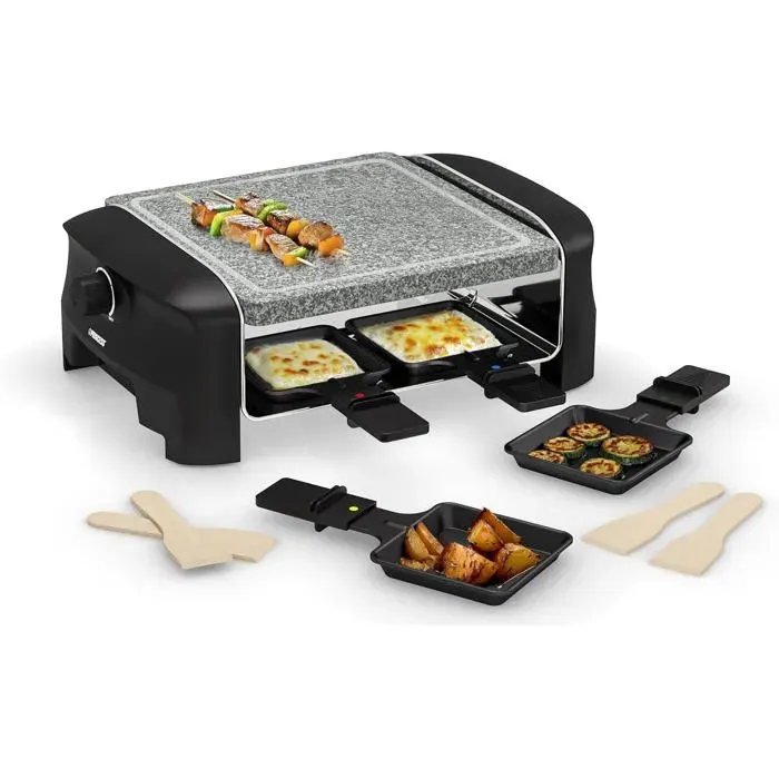 Raclette Pour JusquÀ 4 Personnes – Avec Plaque En Pierre Naturelle Et Thermostat Réglable 600 W Poêlons Antiadhésifs Incl[PE284]