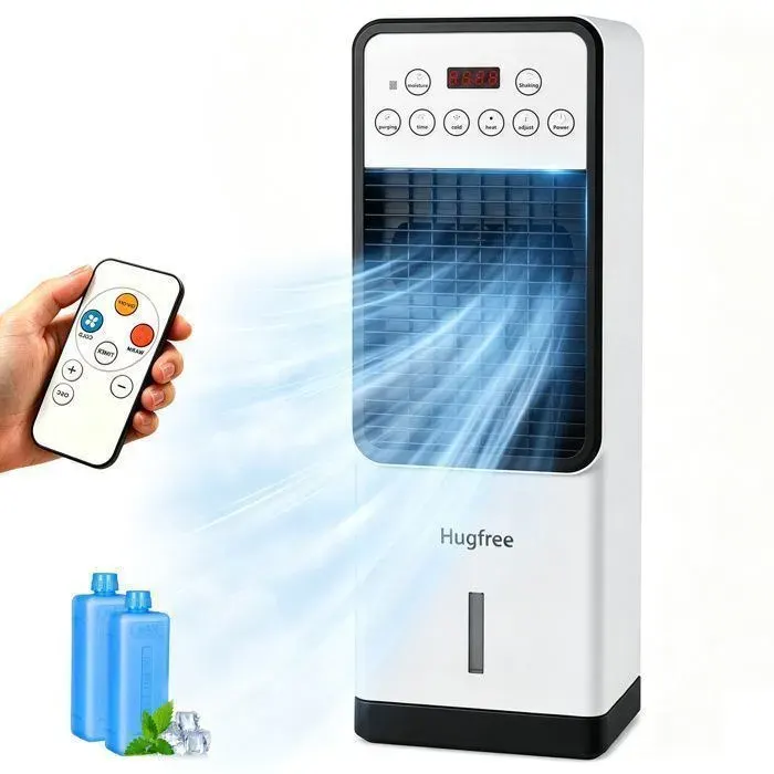 Rafraîchisseur d’air - Hugfree - 3 en 1 1800w vent froid/chauffage/purifier Ventilateur à eau lair avec télécommande chauffage — coloris Blanc