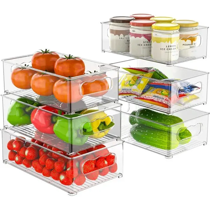 Rangements de frigo empilables - 6 paquets 3 tailles - Adaptables à congélateur garde-manger armoires tiroirs Sans BPA
