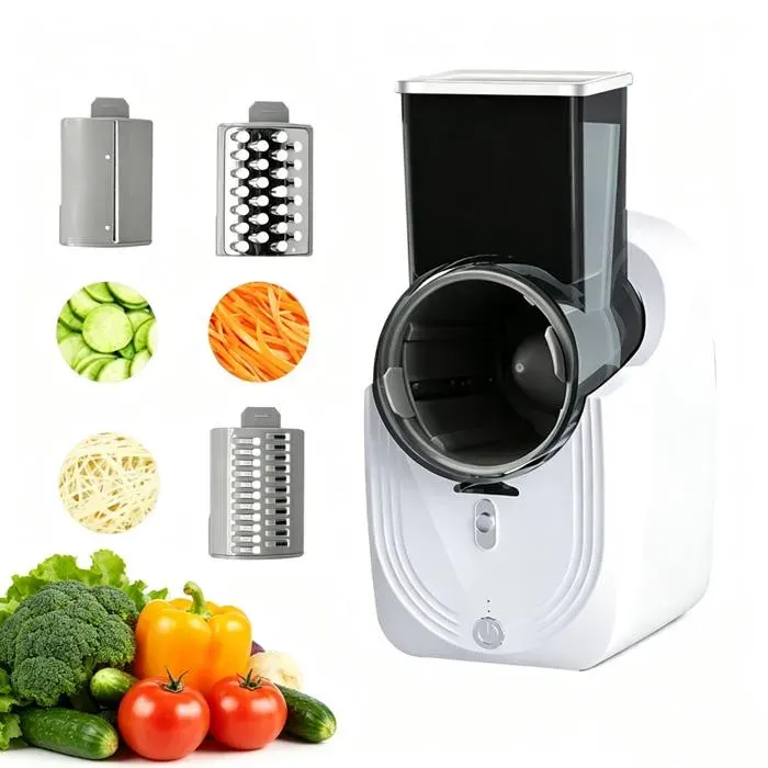 Râpe à Légumes Électrique Coupe-légumes Électrique multifonctionnel avec 3 Lames Facile à utiliser Hachoir Râpe Électrique Blanc