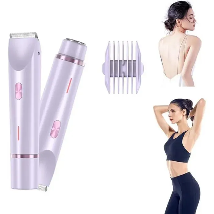 Rasoir 2 en 1 pour femme - Rasoir électrique - Étanche - Épilateur - Tondeuse maillot - Tondeuse pour femme - Violet