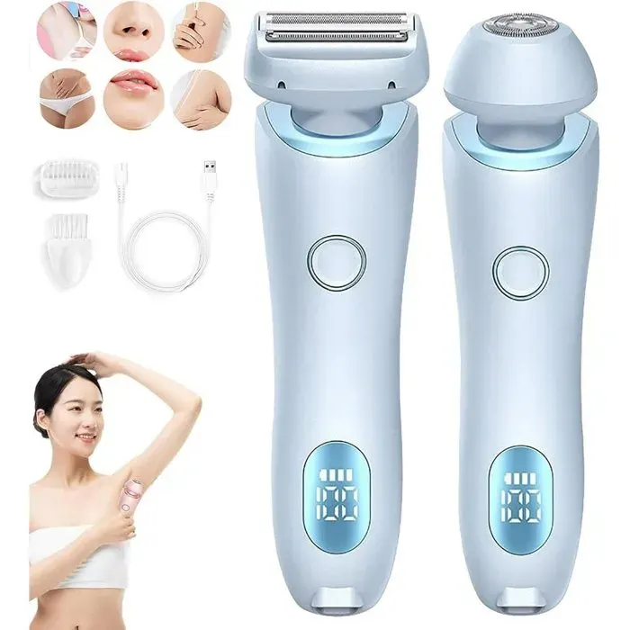 Rasoir 2 en 1 pour femmes - Épilateur électrique - Tondeuse maillot - Rasoir - Bleu