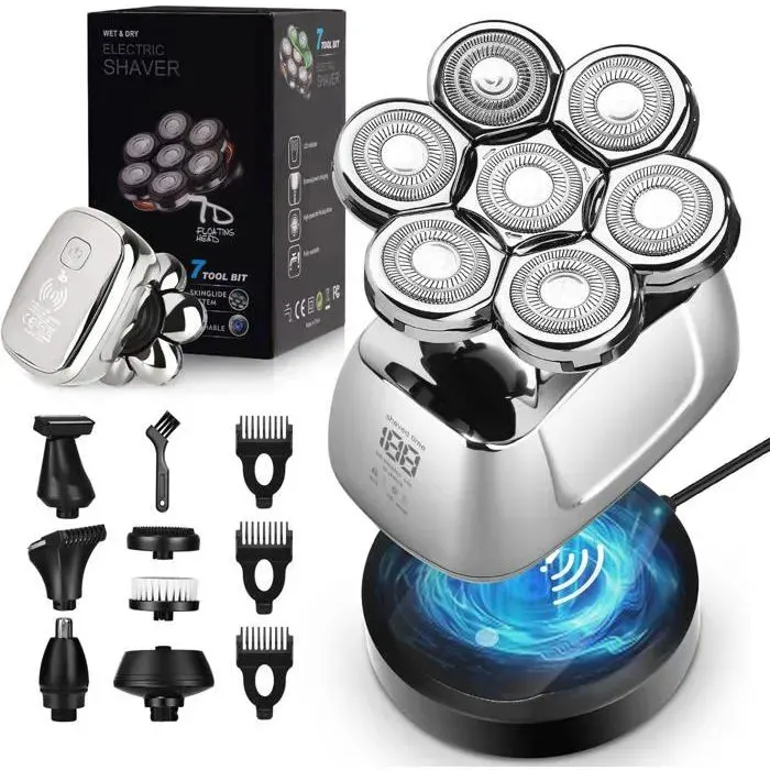Rasoir À Tête Chauve Homme 7DRasoir Electriques Hommes Sans Fil Avec Base De Charge Rapide6 En 1 Tondeuse À têt RASOIR ELECTRIQUE