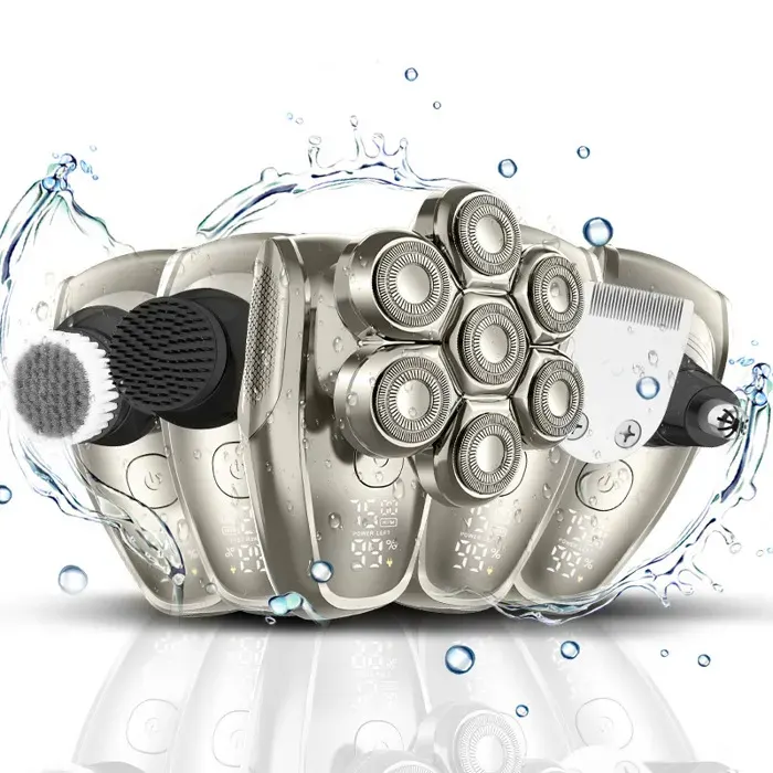 Rasoir à tête rotative 7D pour hommes rasoir électrique étanche IPX7 avec écran LED kit de toilettage de barbe rechargeable