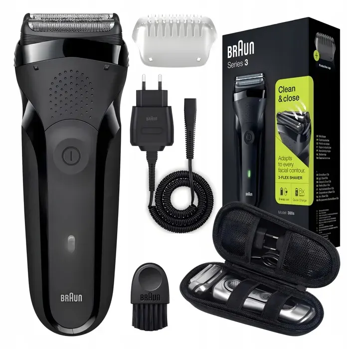Rasoir Braun Series 3 300s - Wet & Dry - 3 éléments de coupe - noir - étui